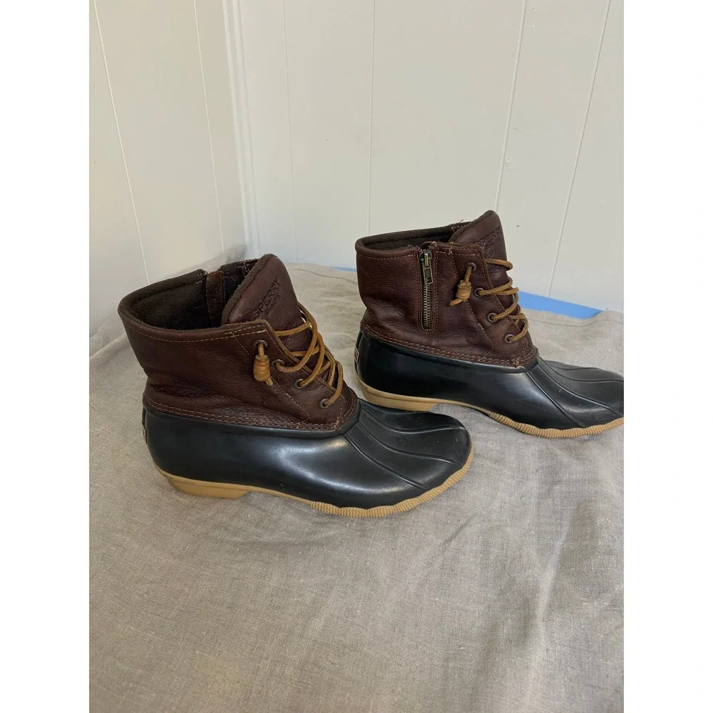 Sperry‎ Saltwater Duck Boots Womens 10 Black Brown Leather Waterproof STS91176